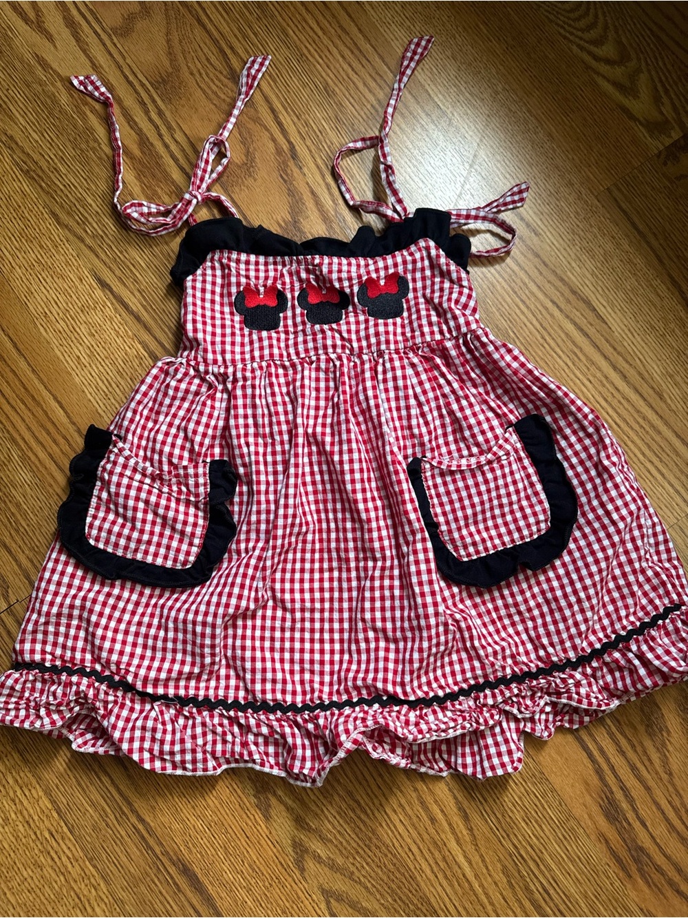 Red Gingham Minnie-Inspired Girls' Sundress with Pockets